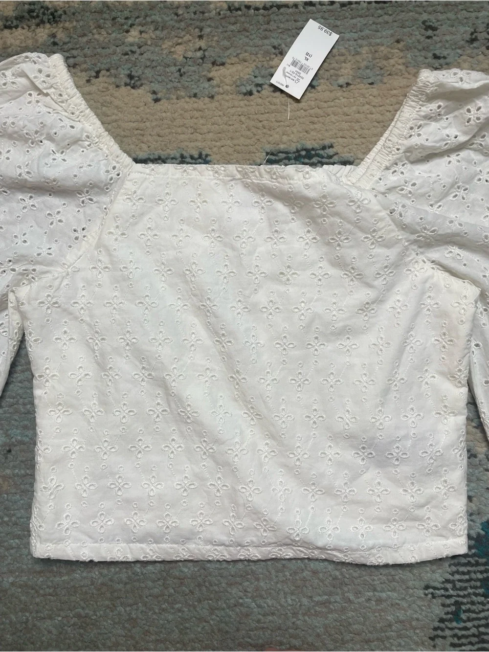 NWT Gap Kids white eyelet long sleeve Cropped Puff-Sleeve Shirt